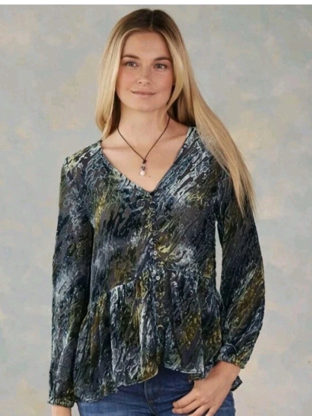 Sundance Velvet Riches Silk Burnout Babydoll Blouse Womens Medium V-Neck Relaxed